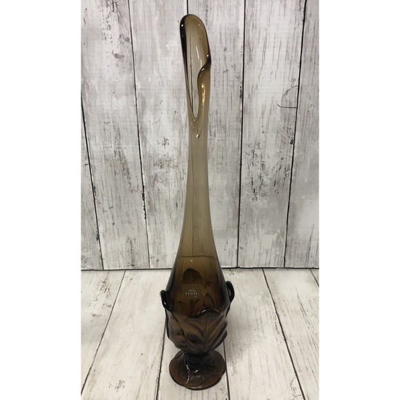 Vintage Viking Epic Brown/Amber Glass Six Petal Pedestal Swung Vase 17